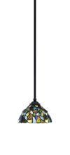 Toltec Company 560-MB-9955 - Zilo Stem Mini Pendant, Matte Black Finish, 7" Blue Mosaic Art Glass