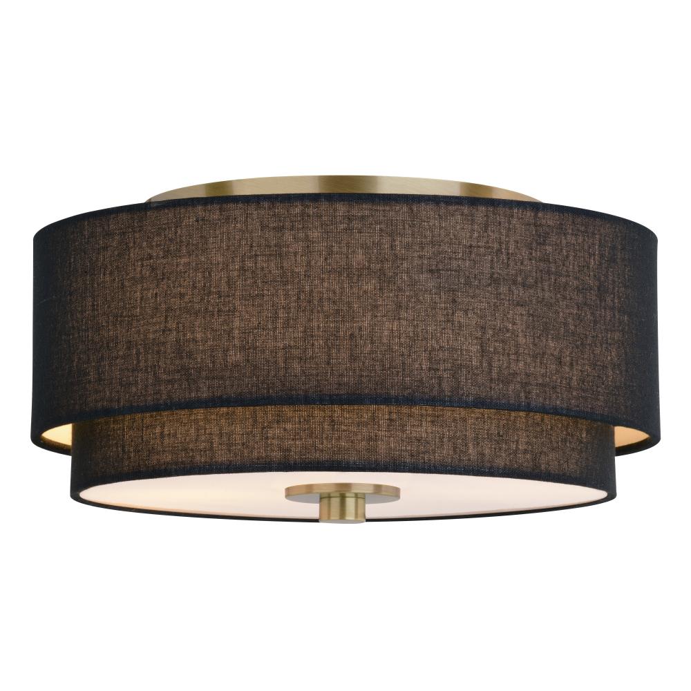 Burnaby 13-in. 2 Light Flush Matte Brass with Black Fabric