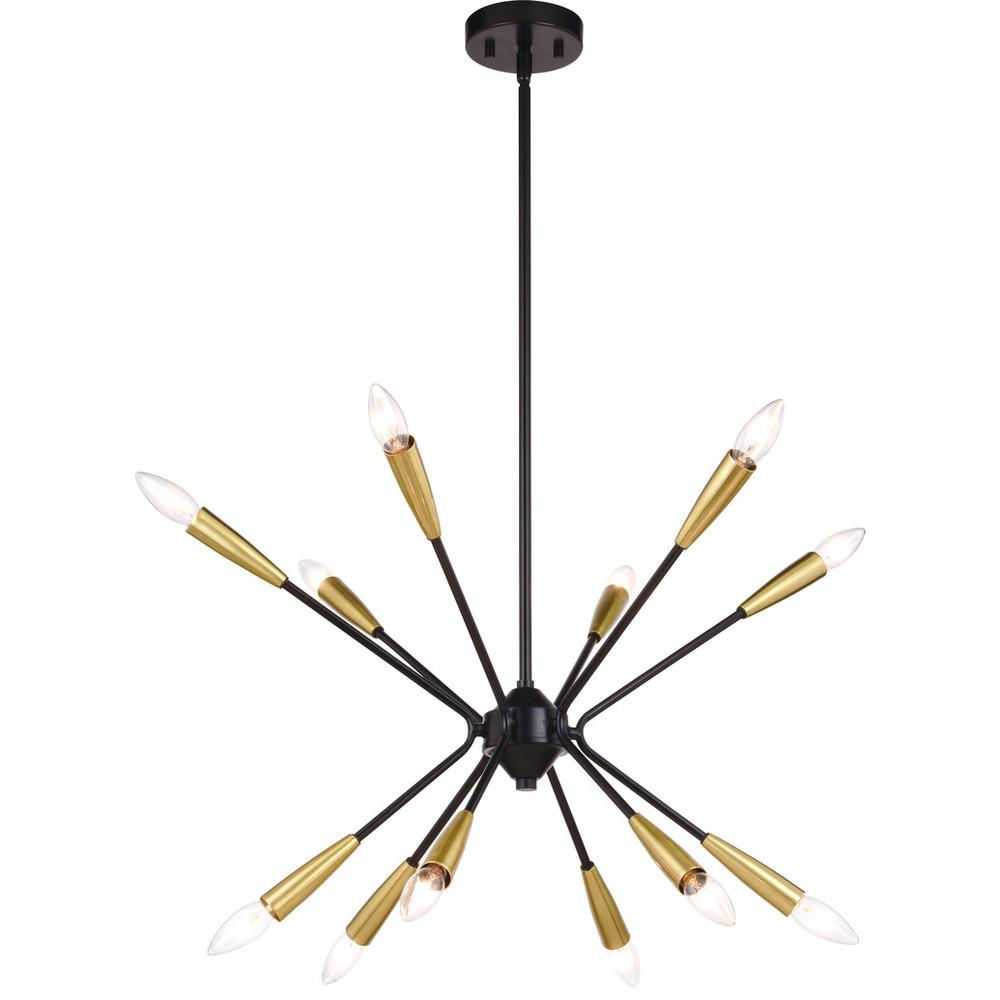 Ellis 25.25-in. 12 Light Pendant Matte Black and Satin Brass