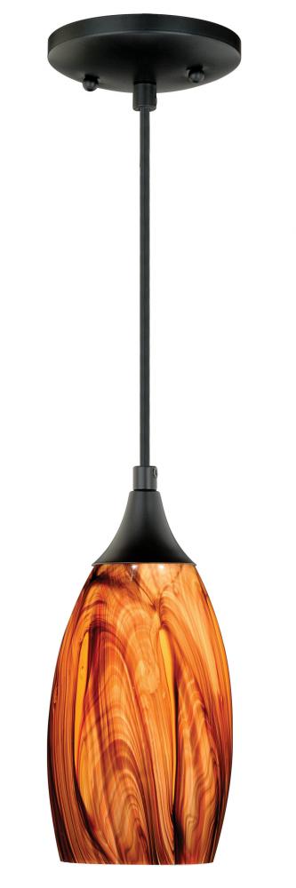 Milano 4.75-in Mini Pendant Smoky Fire Glass Oil Rubbed Bronze