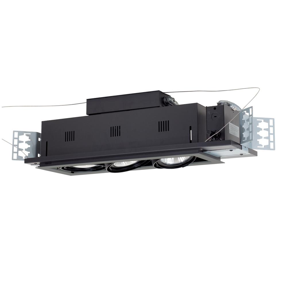 3-Light Double Gimbal Linear Recessed Line Voltage Fixture.