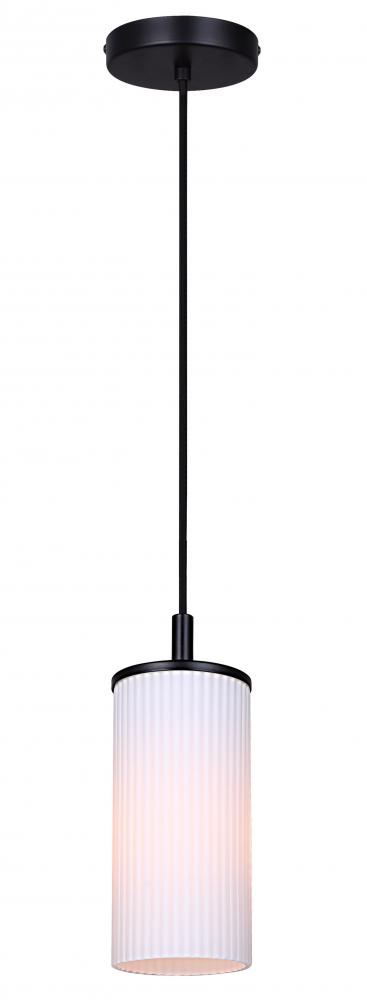 KINSLEA 60-Watt 1 Light Matte Black Mid Century Modern Pendant with White Glass Shade