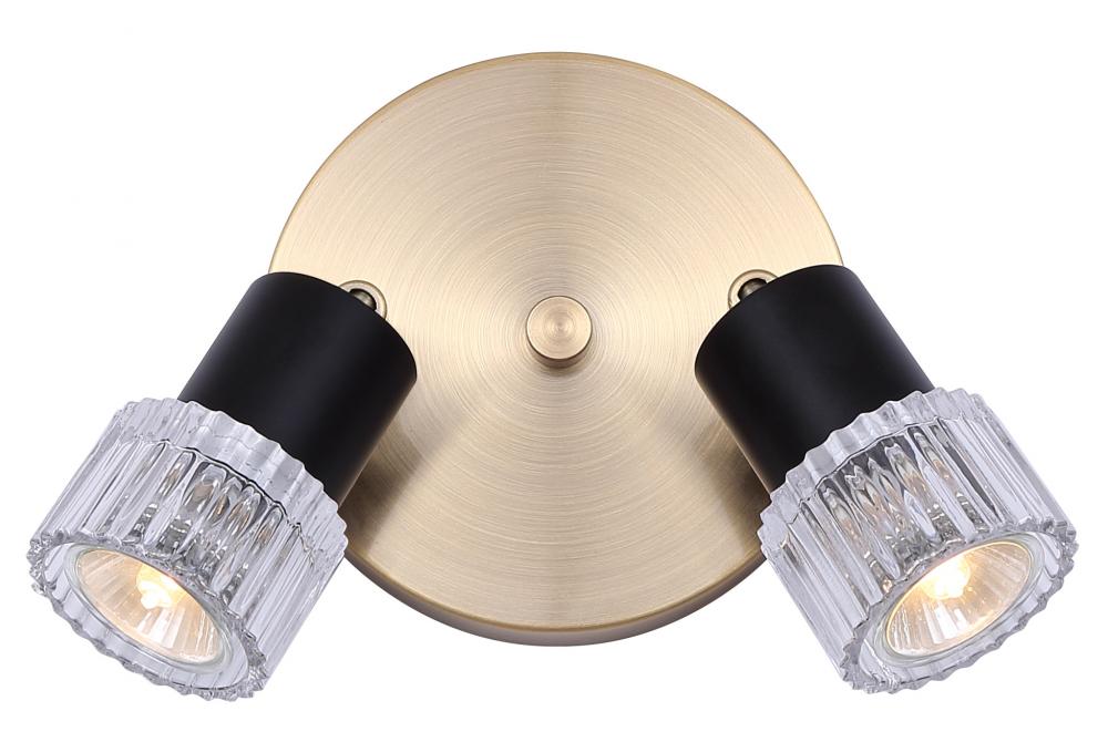 ELSEE 2 Light 7 in. Ceiling/Wall Matte Black and Gold Track Light Kit with Clear Ribbed Glass Shade