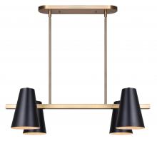 Canarm IPL1145A04BKG - HARKEN 60-Watt 4 Light Matte Black and Gold Mid Century Modern Pendant with Black Metal Shade