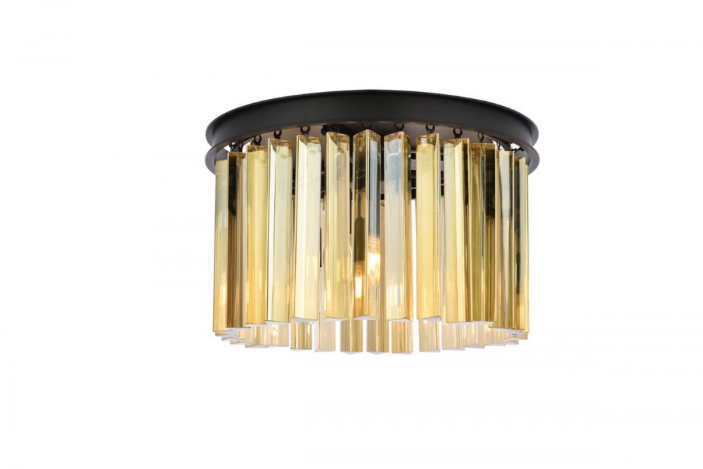 Sydney 3 Light Matte Black Flush Mount Golden Teak (Smoky) Royal Cut Crystal