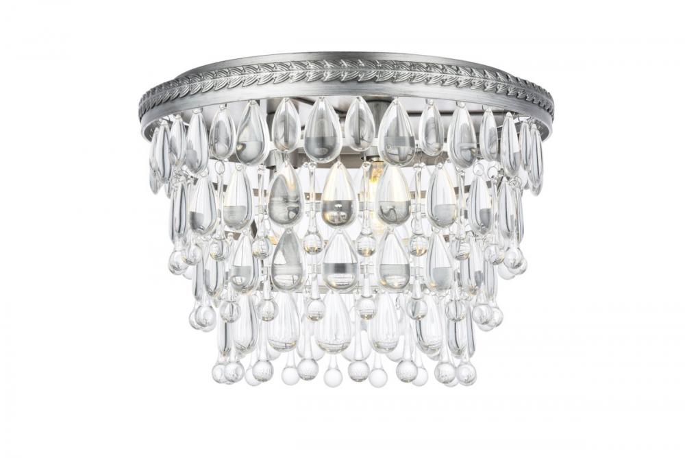 Nordic 3 Light Antique Silver Flush Mount Clear Royal Cut Crystal