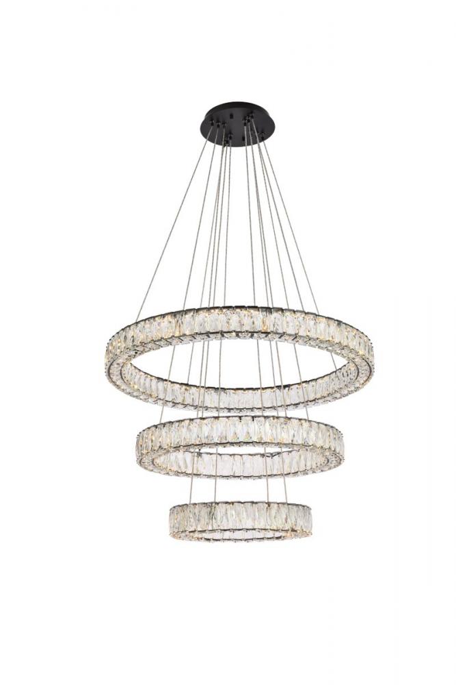 Monroe 32 Inch LED Triple Ring Chandelier in Black