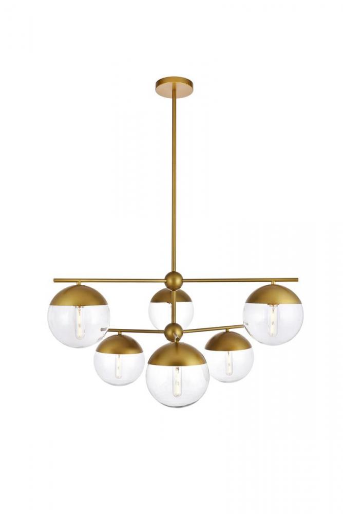 Eclipse 6 Lights Brass Pendant With Clear Glass