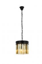 Elegant 1208D12MB-GT/RC - Sydney 3 light Matte Black Pendant Golden Teak (Smoky) Royal Cut Crystal