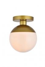 Elegant LD6054BR - Eclipse 1 Light Brass Flush Mount With Frosted White Glass