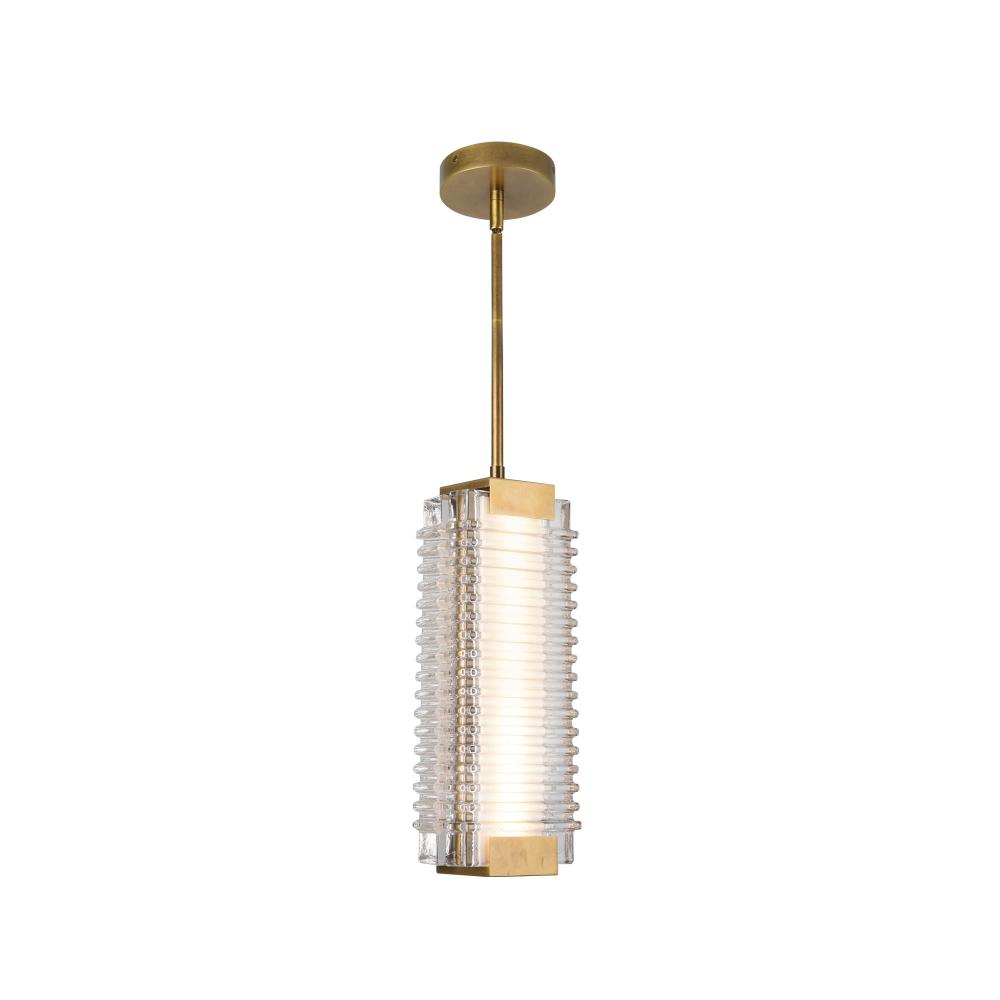 Alai 16-in Vintage Brass/Ribbed Glass LED Pendant