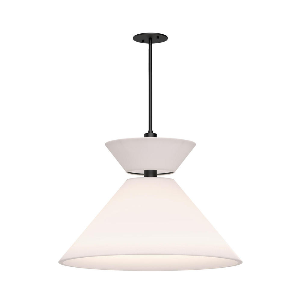 Chapelle 22-in Matte Black/White Linen 1 Light Pendant