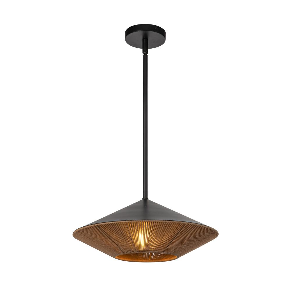 Daphne 15-in Matte Black/Brown Cotton Rope 1 Light Pendant