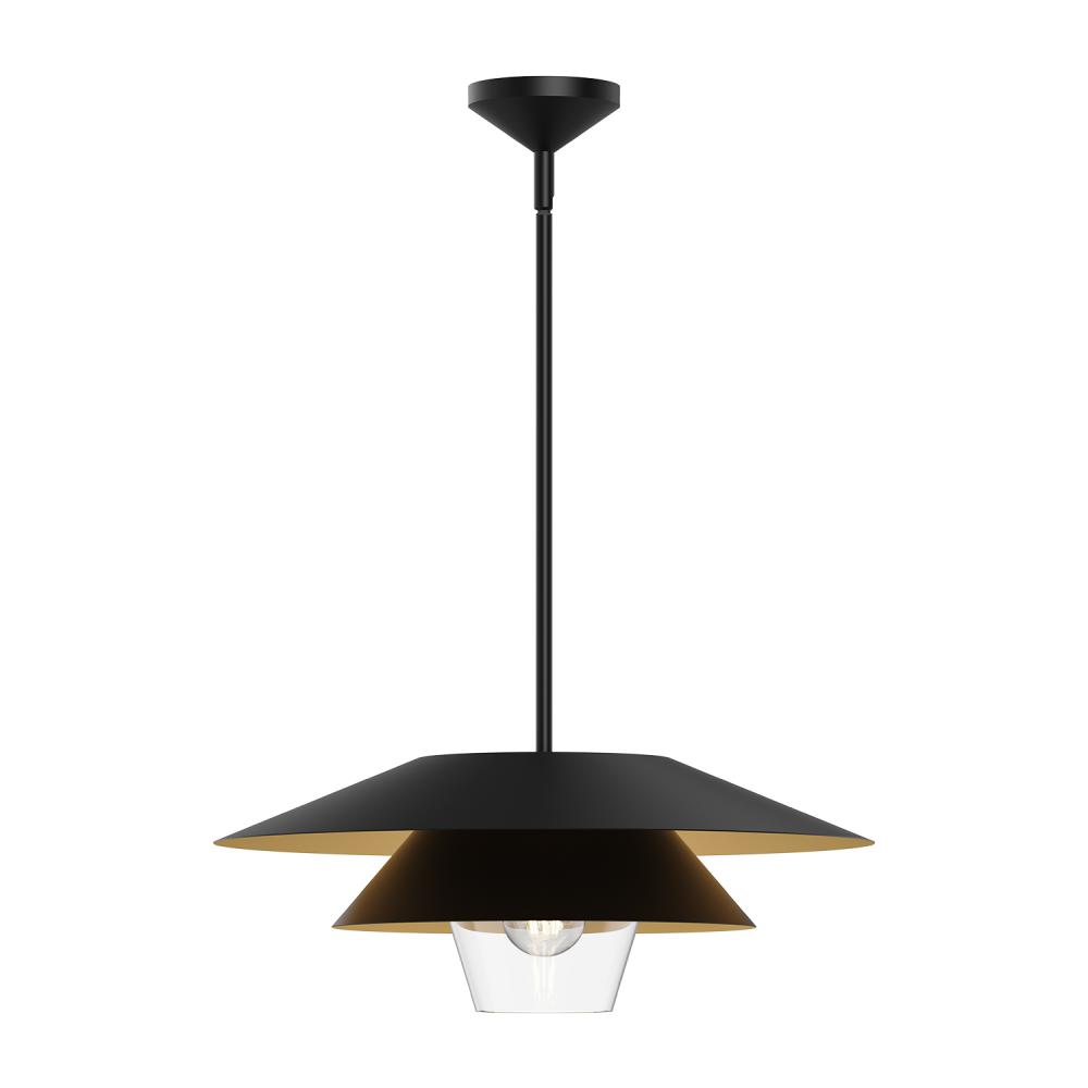 Tetsu 20-in Matte Black/Clear Glass 1 Light Pendant