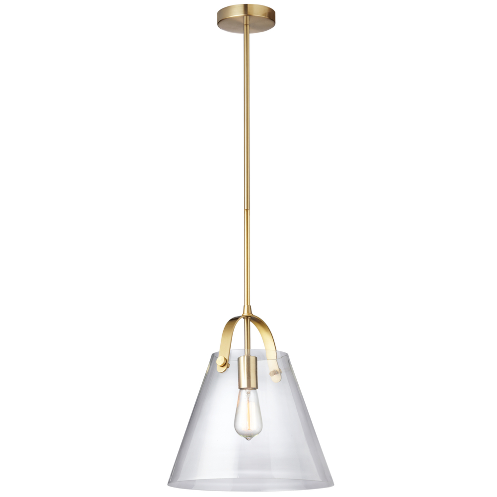 1 Light Incandescent Pendant Aged Brass Finish with Clear Glass