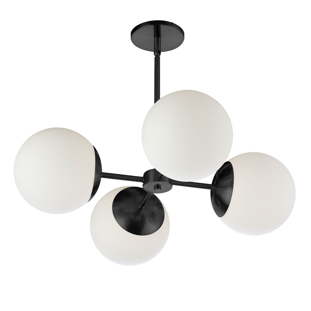 4 Light Halogen Matte Black Chandelier w/ White Glass