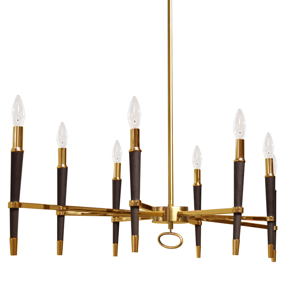 8 Light Incandescent Horizontal Chandelier, Vintage Bronze Finish, Black Shade