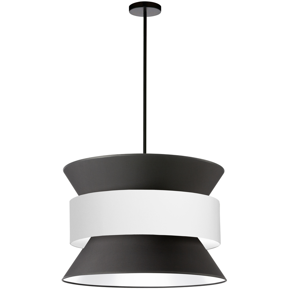 4 Light Incandescent Pendant Matte Black with Black & White Shade