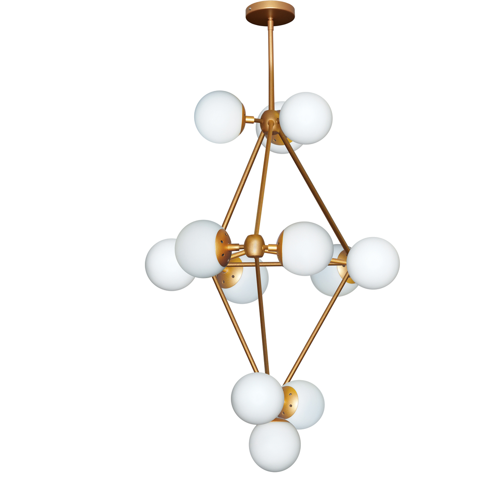 12LT Chandelier, Gold Finish w/White Glass Balls