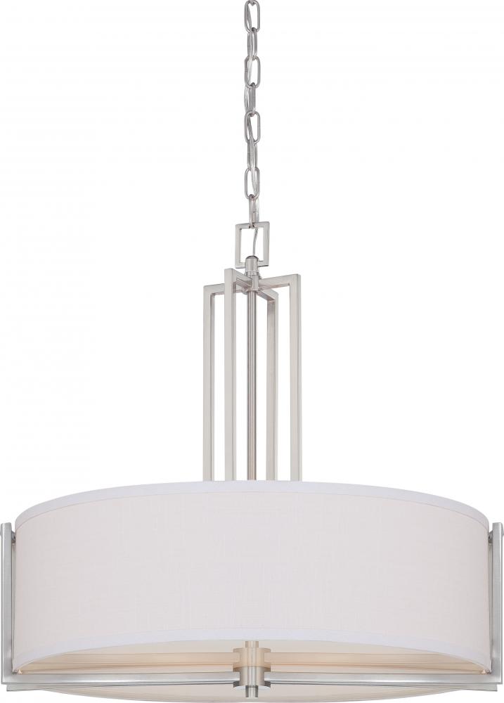 Gemini - 4 Light Pendant with Slate Gray Fabric Shade - Brushed Nickel Finish