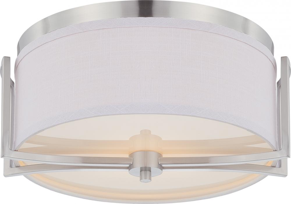 Gemini - 2 Light Flush Dome with Slate Gray Fabric Shade - Brushed Nickel Finish