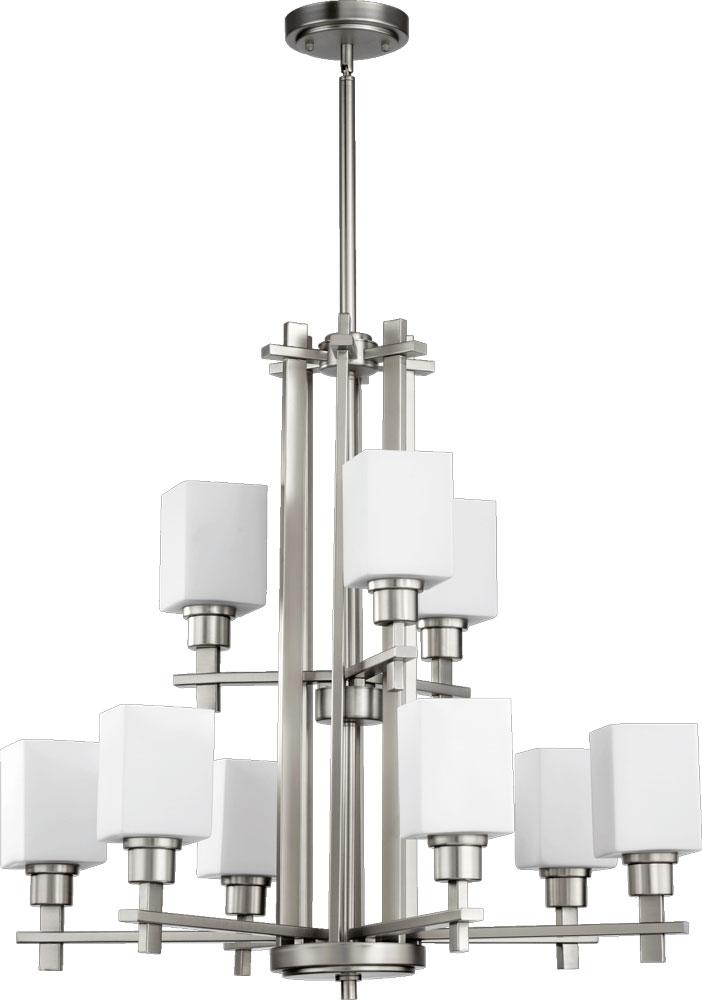 Nine Light Satin Nickel Satin Opal Glass Up Chandelier