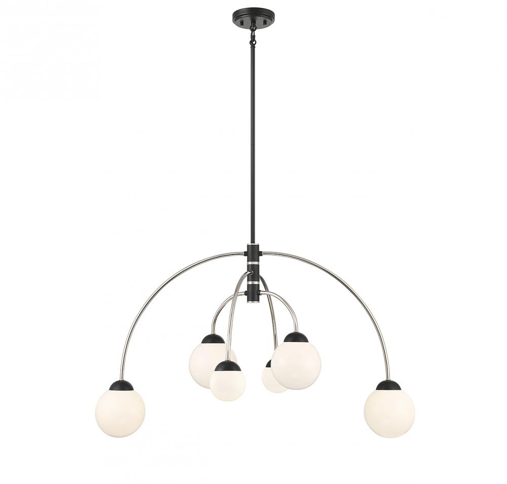 6-Light Chandelier in Matte Black with Polished Nickel