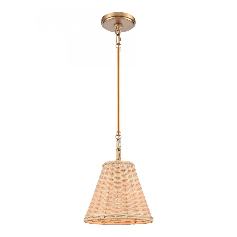 Rydell 9'' Wide 1-Light Mini Pendant - Brushed Gold and Rattan